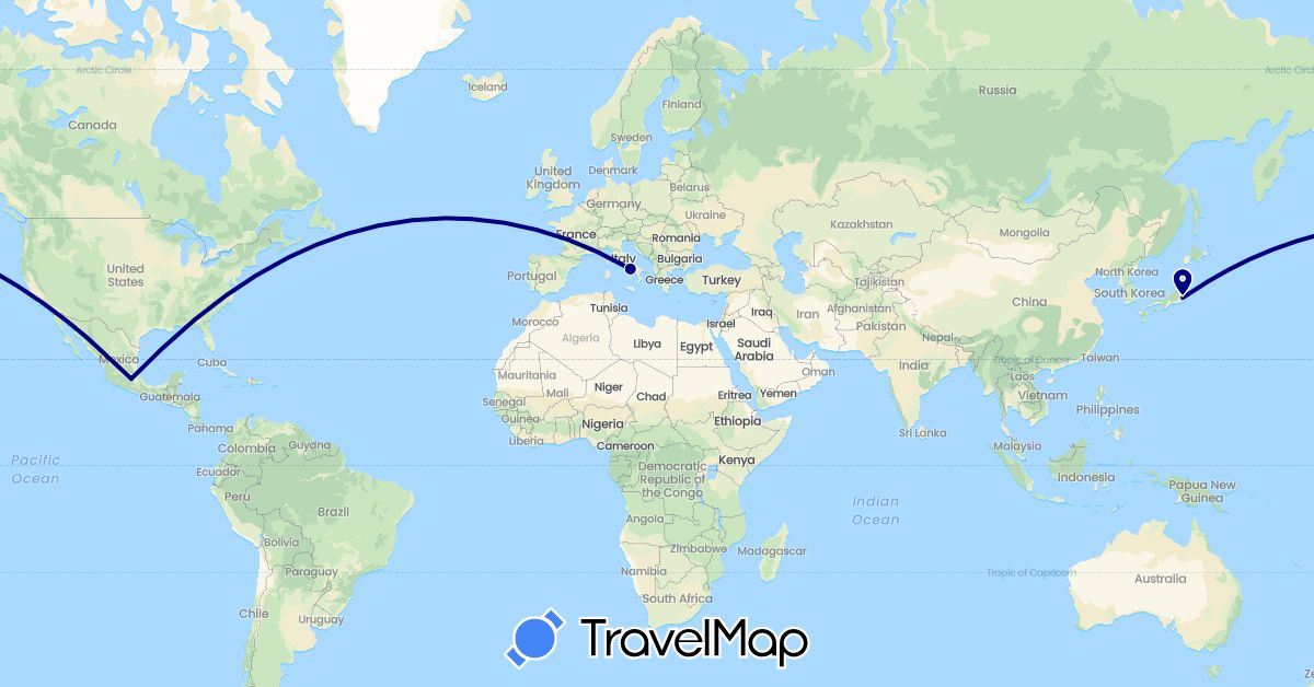 TravelMap itinerary: driving in Italy, Japan, Mexico (Asia, Europe, North America)